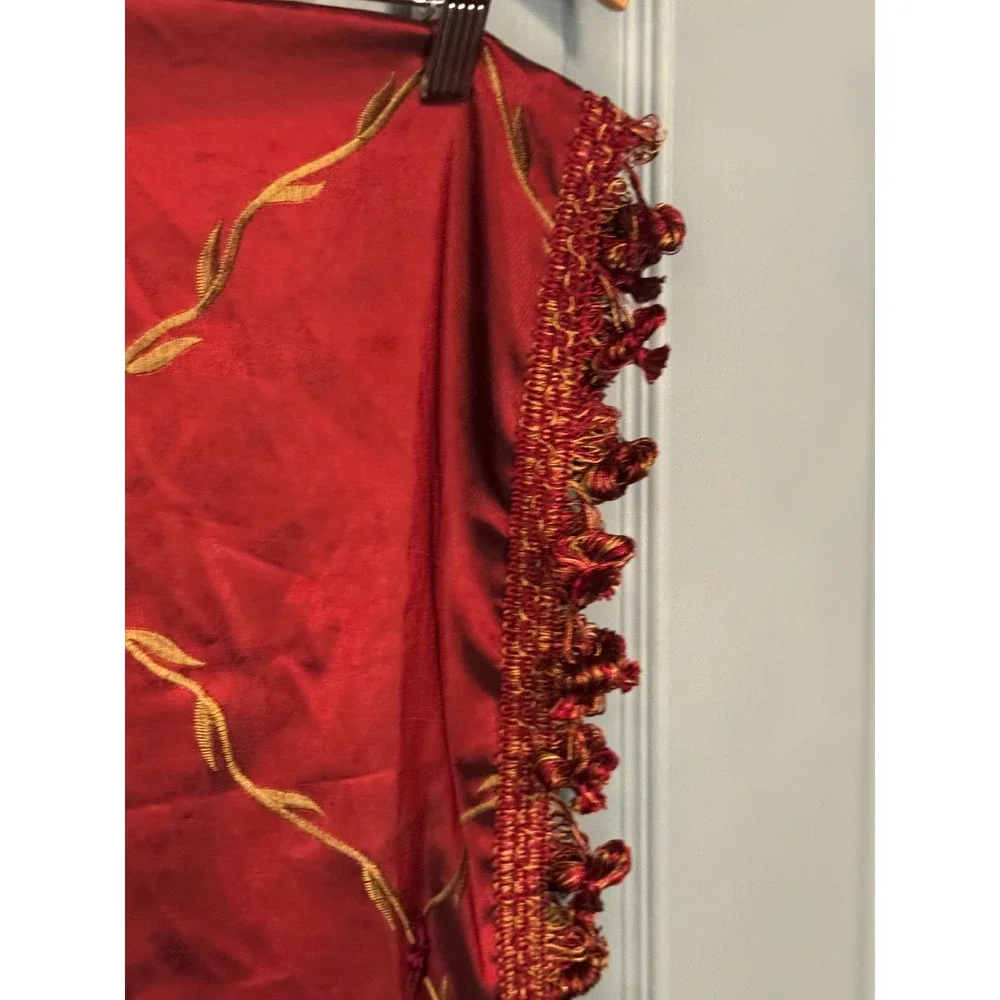 Vintage Classic Home Window Valance Curtains Panels Red Embroidered Fringe Trim